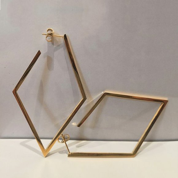 18K Gold Stainless Steel Geometric Hoop Earrings - Picture 3 of 4